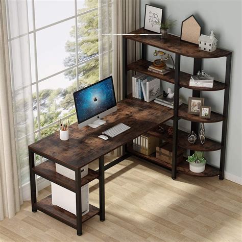 Tribesigns Industrial Computer Desk With 5 Tier Storage Shelves 67