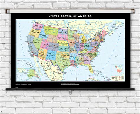 Advanced Us Political Map On Spring Roller 63 X 40 From Klett