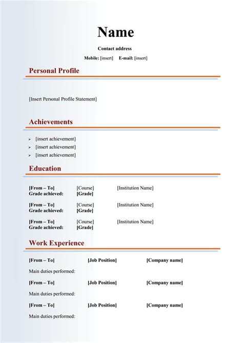 Professional Free Blank Cv Template Download Cv Template Examples Cv Templates Free Download