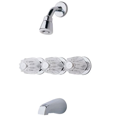 If you want to change your faucet handles, you need to remove them along with the stems connecting to the pipes. Pfister Pfister 3-Handle 1-Spray Tub and Shower Faucet ...