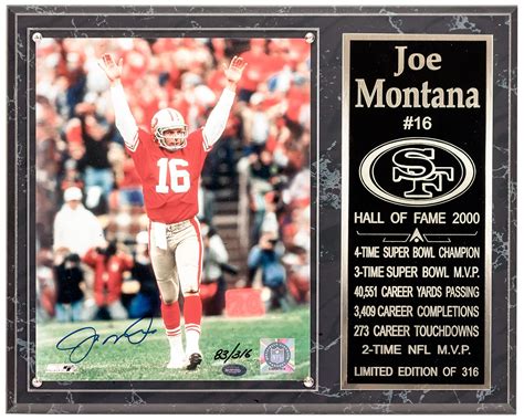 Joe Montana Autographed San Francisco 49ers Plaque 83316 Mounted