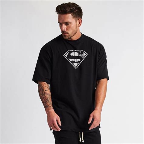 men oversized t shirt summer cotton gym bodybuilding fitness loose casual lifestyle graphic t