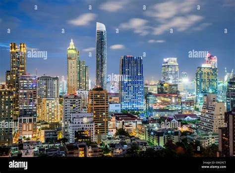 Bangkok City Skyline And Skyscraper At Night In Bangkokthailand Stock