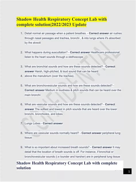 Shadow Health Respiratory Concept Lab with complete solution - Shadow