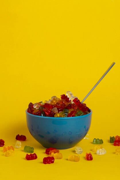 Premium Photo View Of Sweet Gummy Bears With Bowl