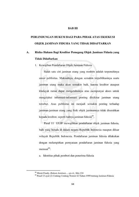 perlindungan hukum para pihak atas objek fidusia 64 bab iii perlindungan hukum bagi para pihak