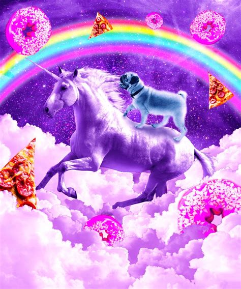 Rainbow Pug In Space Riding A Unicorn Art Print By Random Galaxy