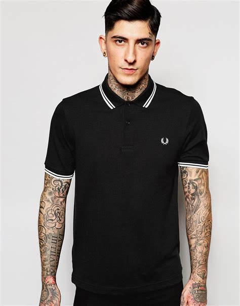 Fred Perry Slim Fit Polo With Twin Tipped In Black In Black For Men Lyst