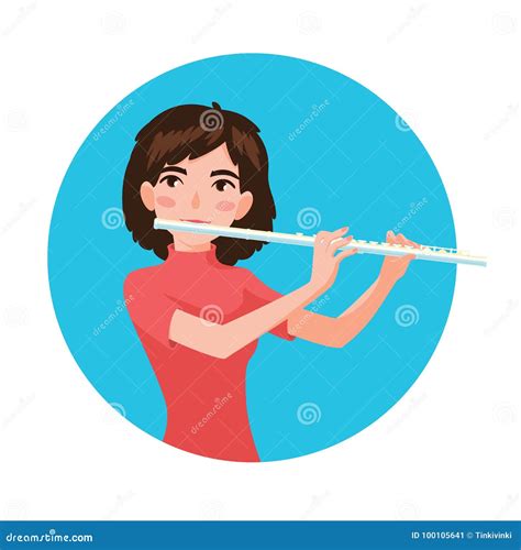 Musician Playing Flute Girl Flutist Is Inspired To Play A Classical