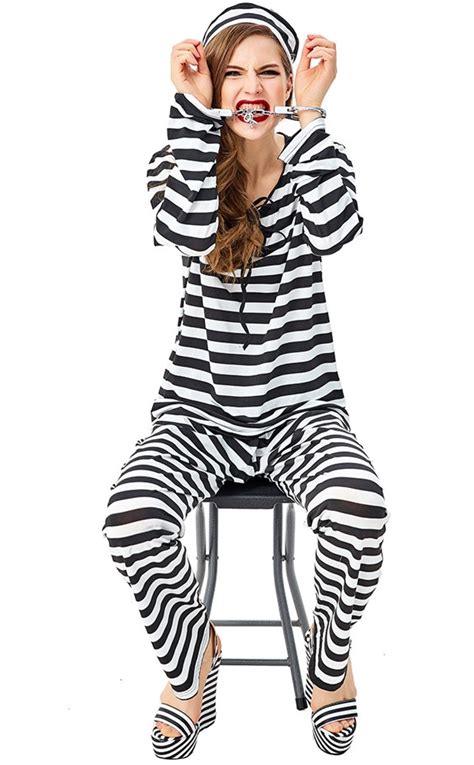 Halloween Prisoner Cosplay Black And White Striped Female Prisoner