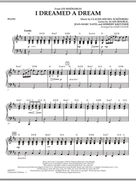 I Dreamed A Dream From Les Miserables Piano Sheet Music Jim