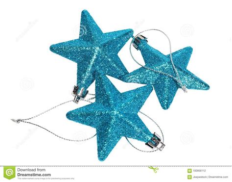 Closeup Blue Star Beautiful Christmas Decorations On A White Stock