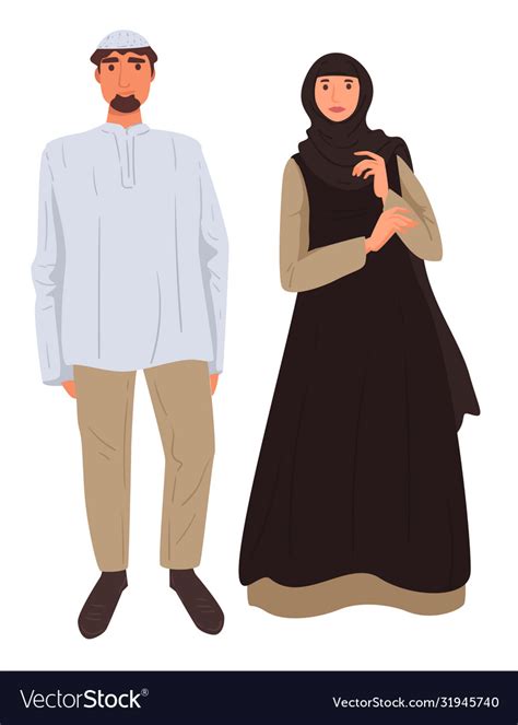 Muslim Couple Man And Woman Wearing Traditional Vector Image