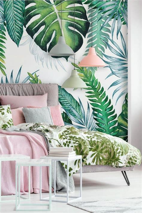 Tropical Palm Leaf Wallpaper Mural In 2020 Tropical Theme Bedroom