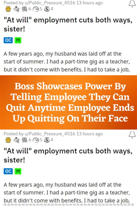 Boss Showcases Power By Telling Employee They Can Quit Anytime Employee Ends Up Quitting On