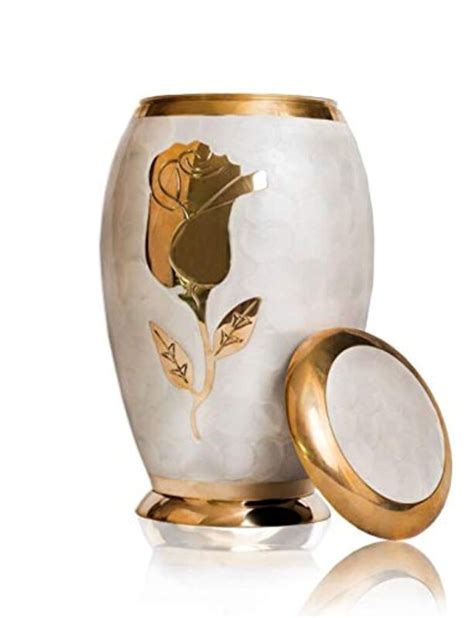Rose Adult Cremation Urn For Human Ashes Elite Pearl White And Gold