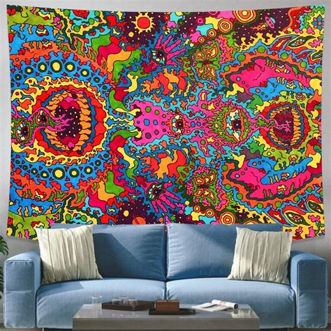 Colorful Psychedelic Art Tapestry Wall Hanging Hippie Trippy Etsy