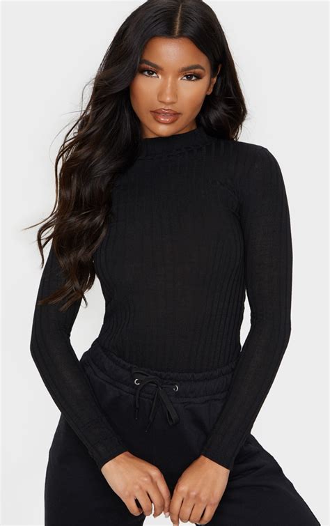 Black High Neck Long Sleeve Top Tops Prettylittlething