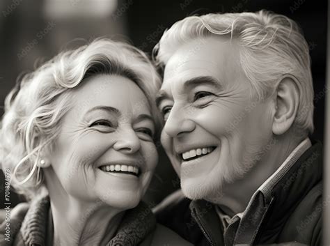 Black And White Candid Photograph A Genuinely Happy Couple In Their