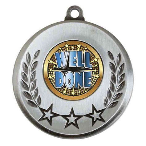 Spectrum Well Done Medal Antique Silver 2″ 50mm Diameter Trophy