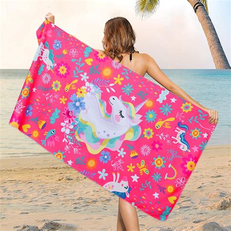 Microfiber Red Unicorn Beach Towel Sand Free Floral Beach Towels Oversized