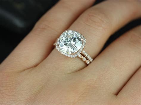 Rose gold falling edge pave diamond engagement ring. Lovely Rose Gold Cushion Cut Engagement Rings #15 - Halo ...