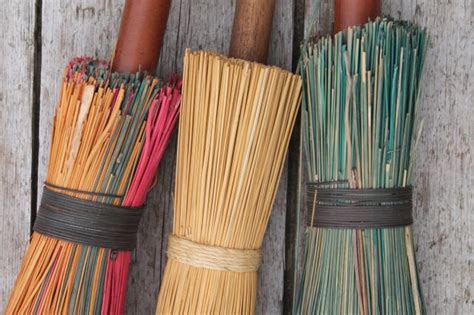 Primitive Corn Broom Collection Vintage Straw Brooms For Fall