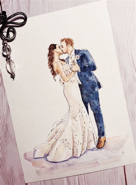 Wedding custom illustration made with watercolor by Sasha Weder. Couple ...