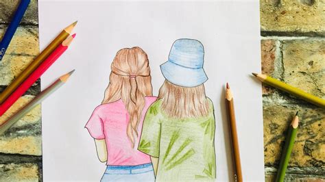 Bff Drawing Easy 💖 Friendship Day Drawing How To Draw Two Friends Friends Drawing Easy