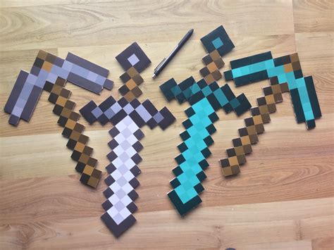 Printable Diy 3d Minecraft Swords Minecraft Birthday Party Supplies