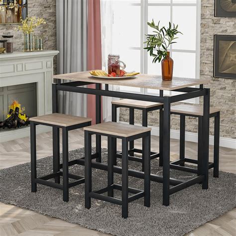 5 Piece Kitchen Counter Height Table Set Industrial Dining Table With