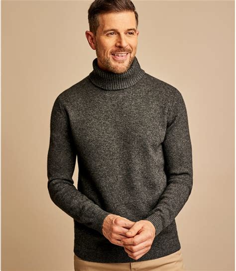 Mid Pea Marl Mens Lambswool Polo Neck Jumper Woolovers Au