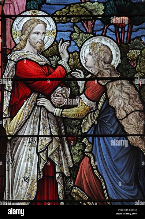 A Stained Glass Window Depicting Mary Magdalene Meeting The Resurrected