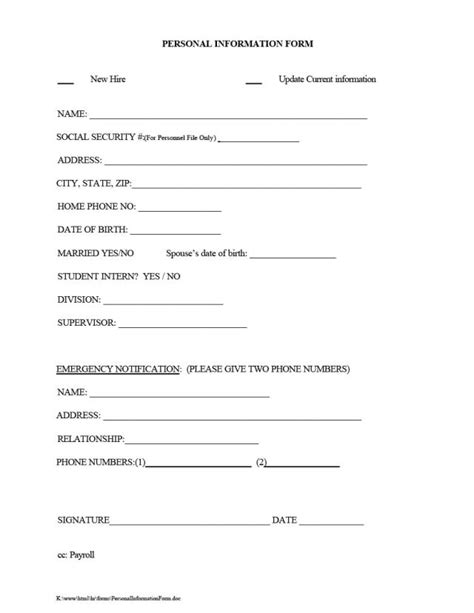 Employee Information Form Free Download Aashe