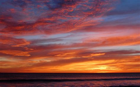Spectacular Sunset Sky Clouds Sea Ocean Beach