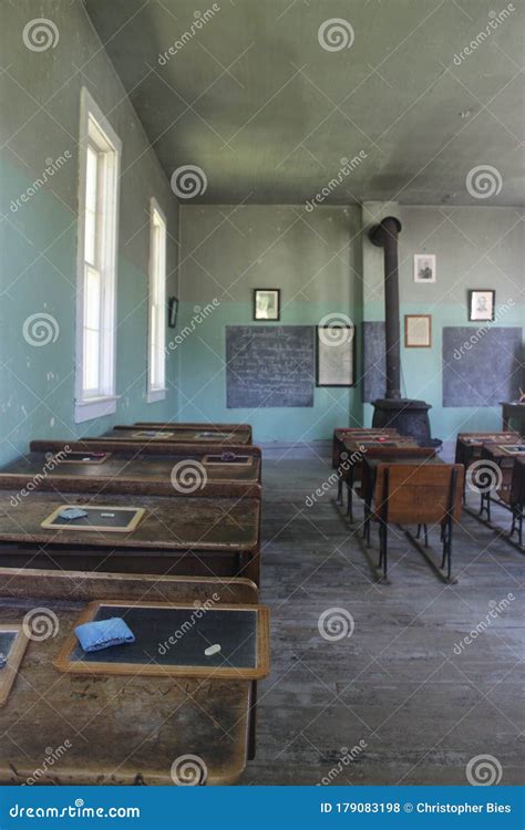One Room Schoolhouse With Desks And Wood Stove Stock Photo Image Of