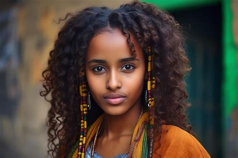premium photo beautiful ethiopian girl stylish city person generate ai