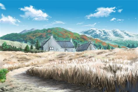safebooru blue sky clouds commentary request day field grass highres hirota masasiv3 house