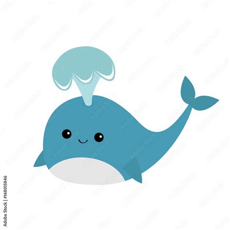 Blue Whale With Fountain Sea Ocean Life Cute Cartoon Character With