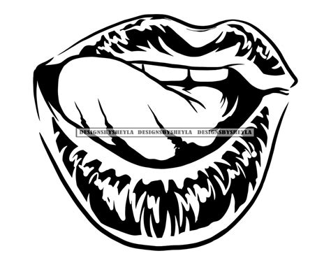 Sexy Woman Lips Sticking Out Tongue Flirting Gesture Body Etsy