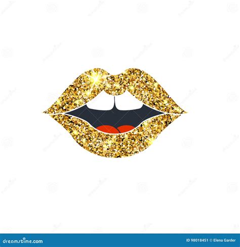 Gold Glitter Vector Lips Golden Sparkle Kiss Stock Vector
