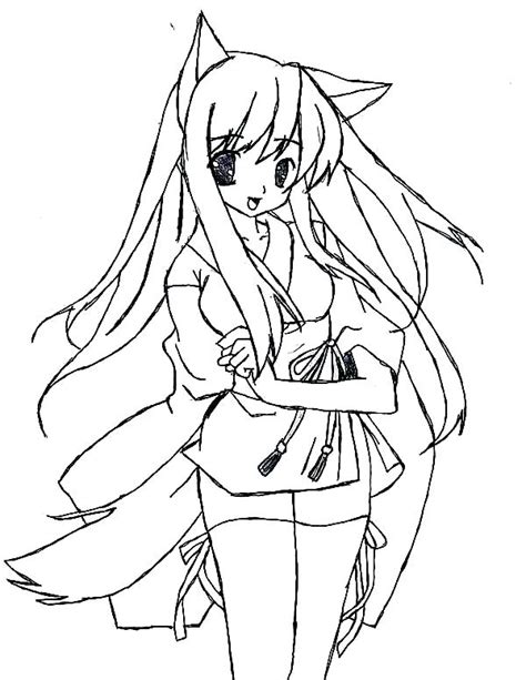 Coloring Page Wolf Girl Drawings Cute Fox Anime Anime Wolf Girl