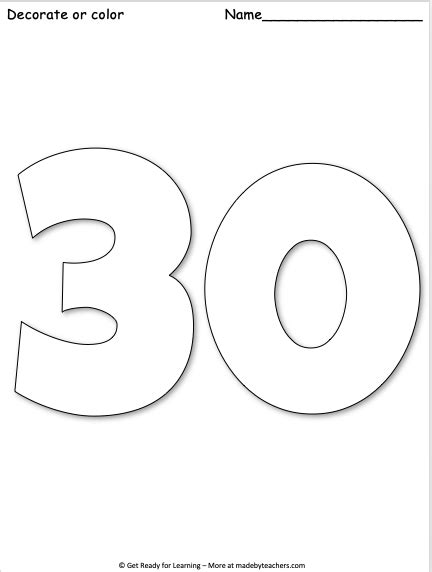 Giant Number 30 Coloring Page Made By Teachers