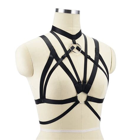 sexy elastic bondage harness black body harness bralette cage etsy