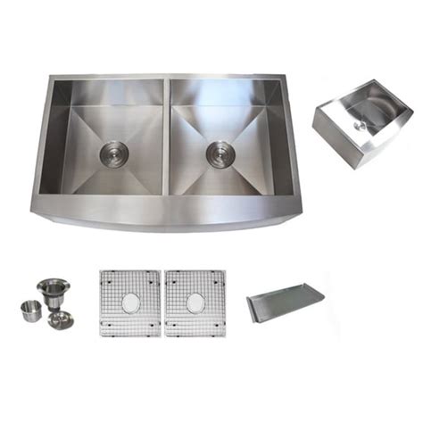 36 Inch Stainless Steel Farmhouse Double Bowl Curve Apron Kitchen Sink