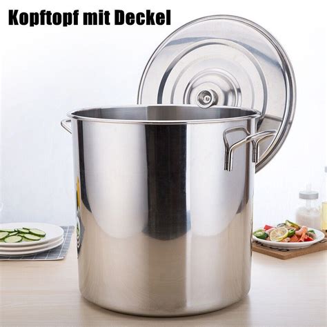 35l Large Deep Stainless Steel 201 Cooking Stock Pot With Lid