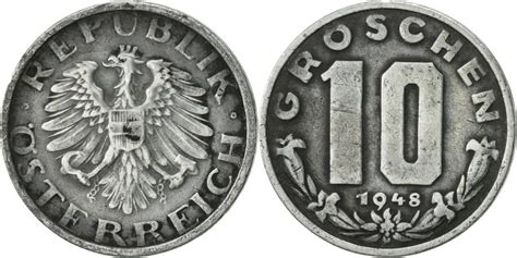 Austria 10 Groschen 1948 Zinc Km2874 European Coins