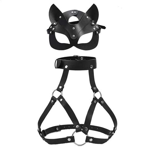 Bondage Body Harness Lingerie Goth Crop Tops Cage Bra Lingerie Leather Harness Belt With Mask