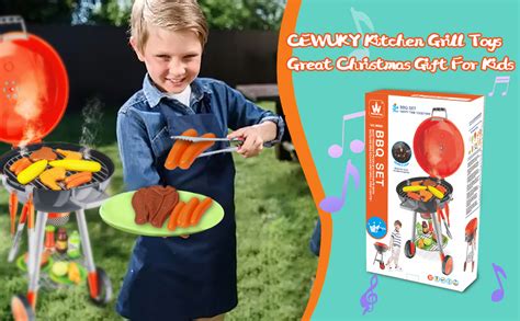 Cewuky 35pcs Toy Grill Set Kids Grill Playset With Sound