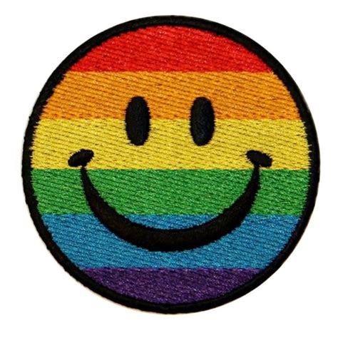 Rainbow Smiley Face Patch Happy Smile Pride Retro Embroidered Iron On